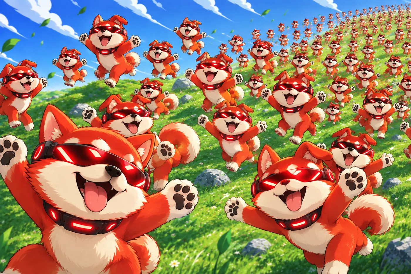 A crowd of AMDOG characters